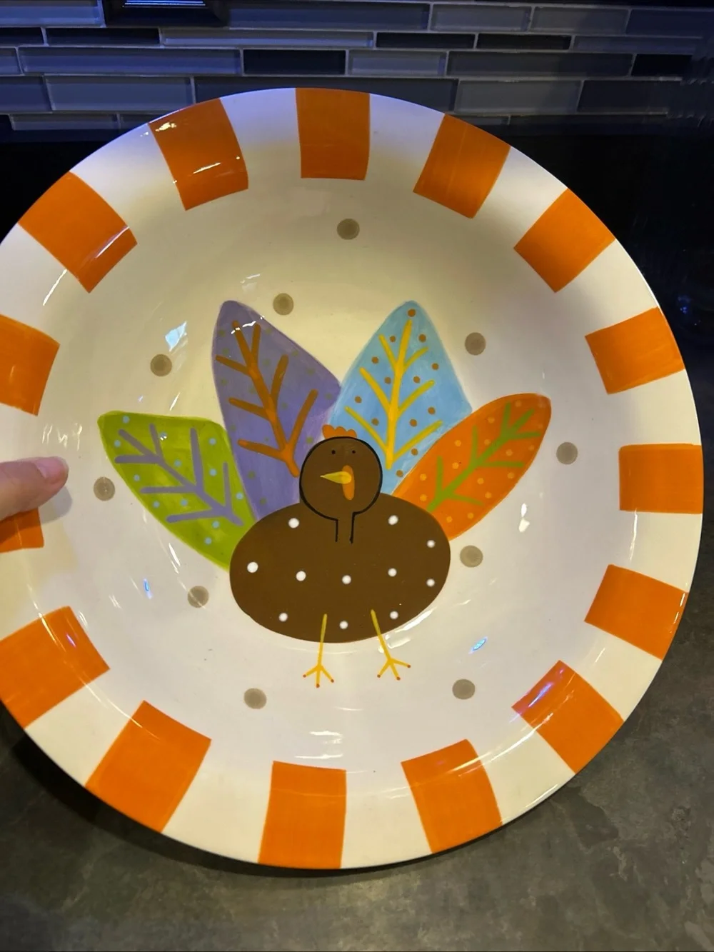 Coton Colors Orange Stripe Turkey Serving Bowl